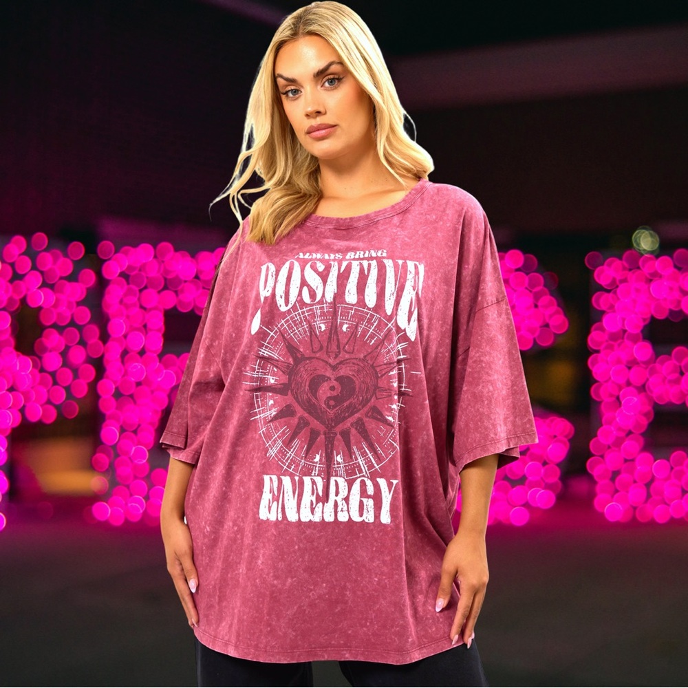 Women’s plus-size Pink & White “Positive Energy” Graphic Oversized T-shirt💜💜4X